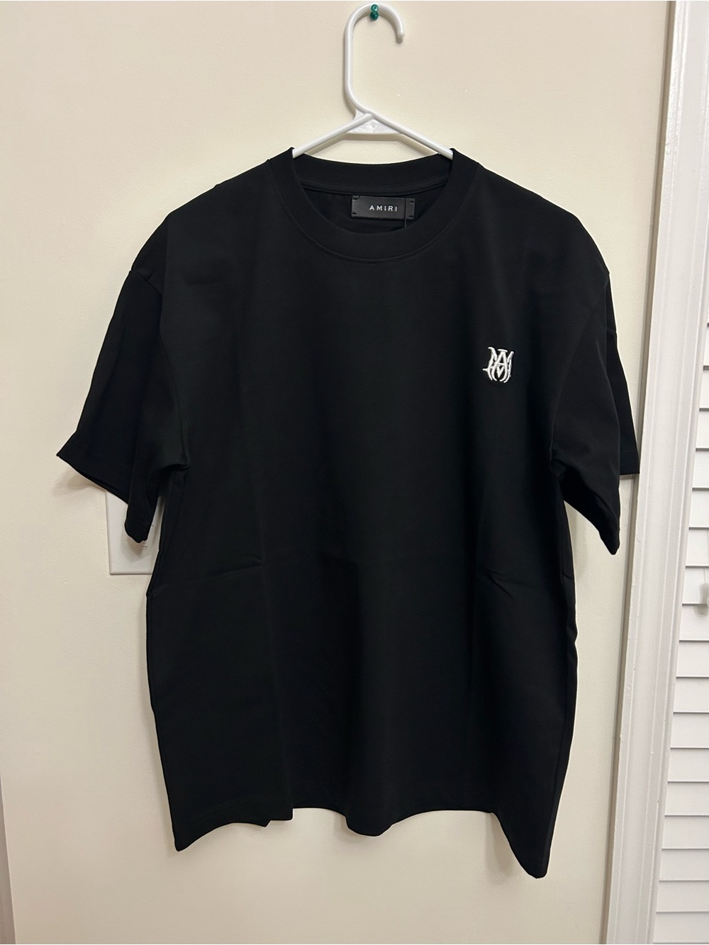AMIRI Black Crewneck T-Shirt with White Monogram